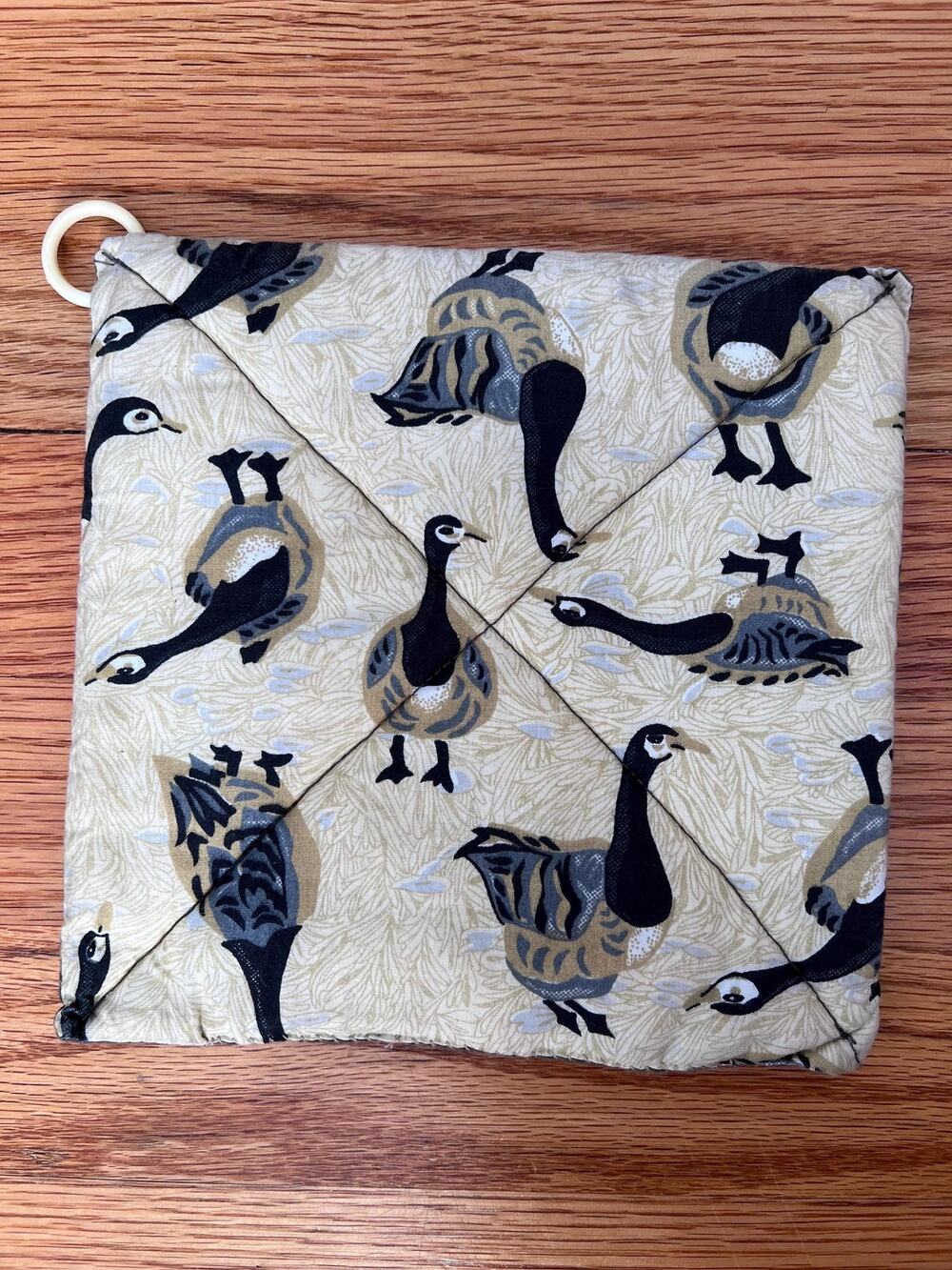Vintage Handmade Canada Goose Quilted Potholder, Country Kitchen Hot Pad